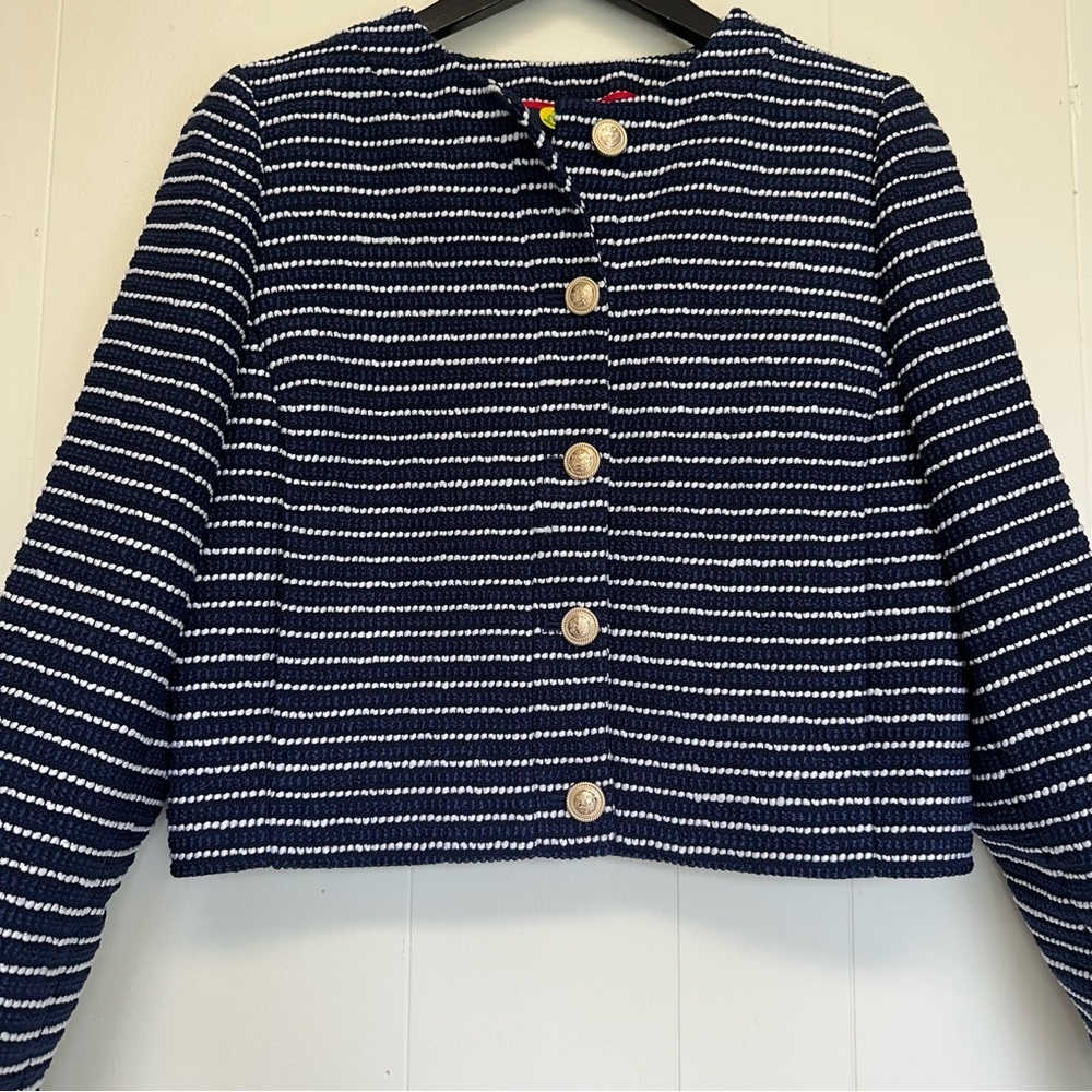 NWT J. CREW Tweed Lady Jacket Antique Navy Ivory Stripe - Picture 5 of 10